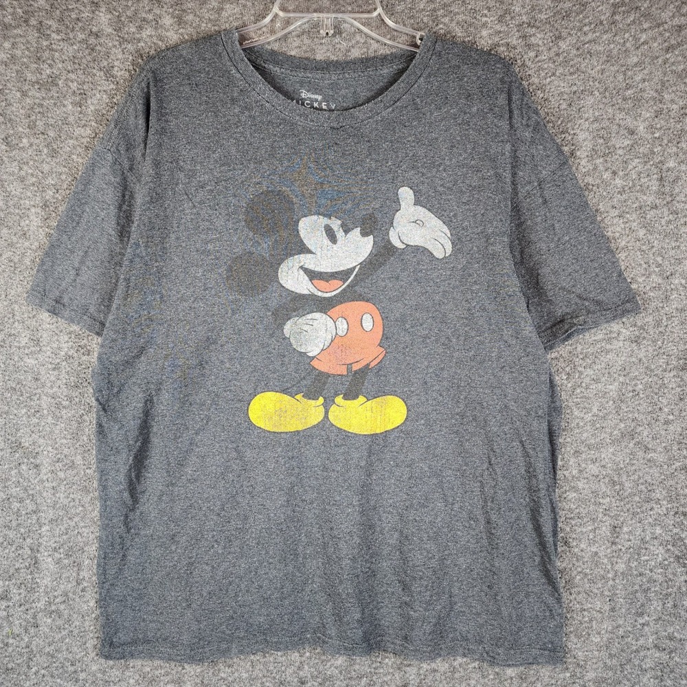 Disney T-Shirt Women XL Mickey Mouse Grey Graphic Short Sleeve EUC